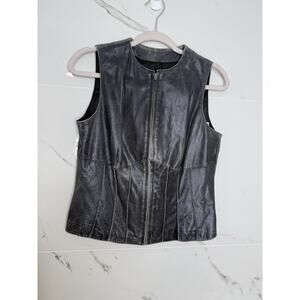 Sienna Studio Gray Vest Leather Motorcycle Biker Zip Vest Sz M